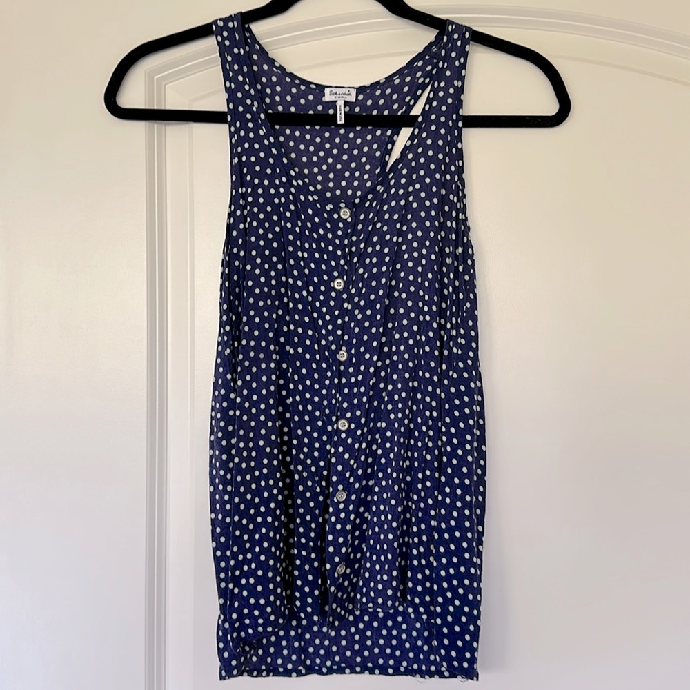 Splendid tank top navy blue and white dot